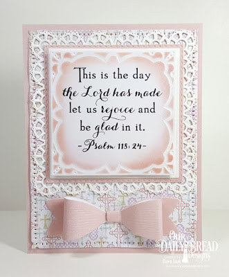 Our Daily Bread Designs Stamp Set: Celebration, Paper Collection: Easter Card 2016, Pastel, Custom Dies: Medium Bow, Lacey Layered Squares, Double Stitched Squares, Squares, Snowflake Sky