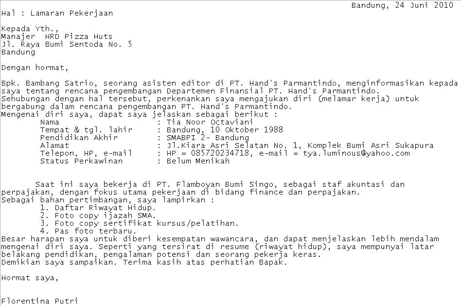 Kumpulan Contoh Surat Lamaran Kerja Terbaru Terbaik 2017 