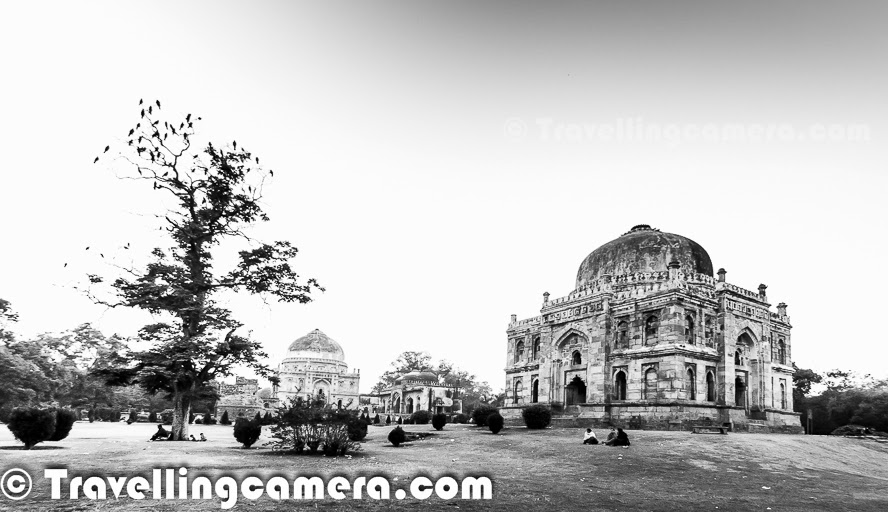I have been to Lodhi Garden many times and mostly entered through the gate near to Lodhi Restaurant and most of times ended up walking around Bara Gumbad tomb, Sheesh Gumbad, The three domed mosque which is adjacent to Bada Gumbad, walled enclosure of the Sikander Lodi's Tomb and the water body in one of the corners of Lodhi Garden. But most of the times, I noticed a very well lit Tomb from the road which connects Sufdarjung Tomb with India Habitat Center. During last week, I was again crossing through the same road and thought of stopping. It was around 5 pm and my meeting was scheduled at 7pm in Khan Market. So this Photo Journey shares some of the photographs clicked during 2 hours around Mohammed Shah's Tomb at Lodhi Garden.The tomb of Mohammed Shah is one of the the earliest tombs in the Lodhi garden, which was built in 1444 by Ala-ud-din Alam Shah as a tribute to Mohammed Shah. Mohammed Shah was the last of the Sayyid dynasty rulers. Lodhi Garden is one of the famous picnic spots for Delhites and its one of the green belts in Delhi. Lodhi Garden is spread over 90 acres covered with  . The garden has various other monuments as well - Sikander Lodhi’s Tomb, Sheesh Gumbad, Athpula and Bara Gumbad. This place is protected by Archeological Survey of India (ASI)Lodi Gardens is an important place of preservation. The tomb of Mohammed Shah is visible from the road and is the earliest structure in the gardens. The architecture Mohammed Shah's Tomb is characterized by the octagonal chamber, with stone chhajjas on the roof and guldastas on the corners.The Lodi dynasty in India arose in 14th century and Lodhi Empire was established by the Ghizlai tribe of the Afghans. They formed the last phase of the Delhi Sultanate.Some time back restoration work has happened for these monuments. In fact, these days two main projects are under progress at Lodhi Garden - One is a colorful initiative by some Artists to paint all dustbins at Lodhi Garden with some beautiful designs. The second one if restoration work happening near the mosque. The work of conservation Mohammed Shah's Tomb was started with the Mohammed Shah’s Tomb. At first, restoration of the inverted lotus on top of the dome was carried out.It's super awesome to roam around the green lawns of Lodhi Garden. Lot of folks from surrounding areas come here during morning & evenings. Many of the joggers can be seen on different trails of the Lodhi Garden. Mohammed Shah's Tomb is beautifully surrounded by trees from all the directions. During late evening, Mohammed Shah's Tomb is lit with external lighting. That's how it caught our attention long time back.Lot of kids come to Lodhi Garden with their friends to enjoy sports. Many times cricket & football lovers can be seen around different lawns of Lodhi garden. It was a weekday when I visited Lodhi Garden but still there were lot of folks in the garden at 5:30pm. Many of the families were there to walk around and have fun with their loved ones.To know more about the restoration process of Mohammed Shah's Tomb, click HEREMany folks come to Lodhi Garden to meditate or do some exercises. Overall environment at Lodhi Garden is quite different from other places in Delhi. I think it's more related to the green patches we have created in south Delhi. Likewise Nehru park is also another well maintained green area in south Delhi.Lodhi Garden is a good place for Delhites and tourists to escape from the hustle-bustle of the city. During afternoon some parts of the garden is full of by couples seeking solitude.Lodhi Garden is a favorite place for joggers, fitness enthusiasts and also morning/evening walkers. It is also a fine picnic spot in winters. Many of the families can be seen around Gol gumbad during evenings & weekends...As a photographer one can spend the day photographing birds, monuments, flora and fauna. The garden is home to several species of birds. 