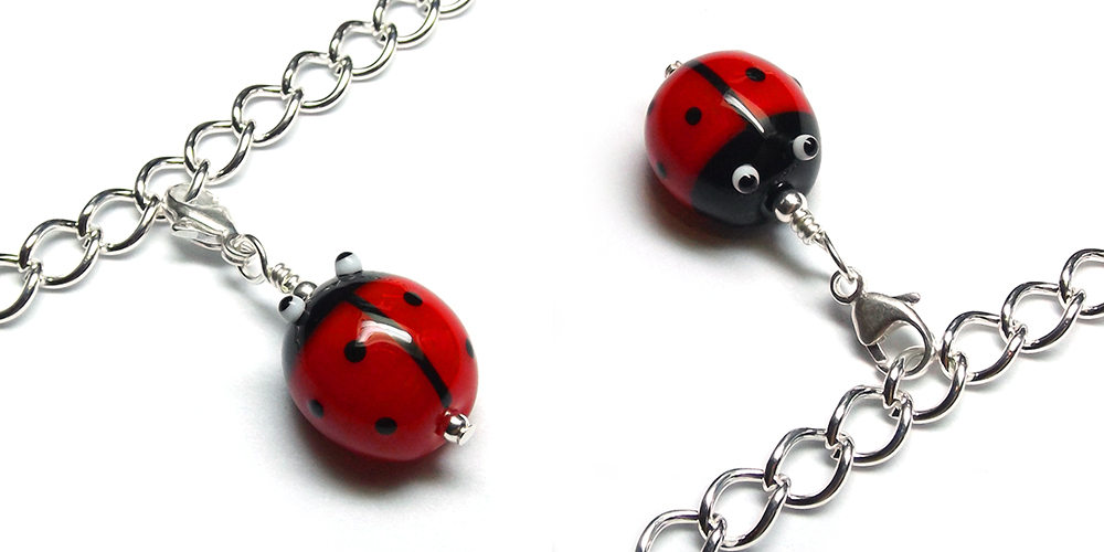 Lampwork glass ladybird (ladybug) bead charm by Laura Sparling