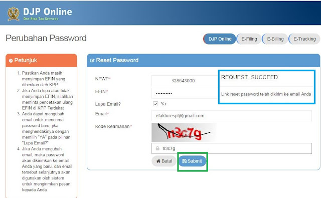 Cara reset password dan email DJPonline