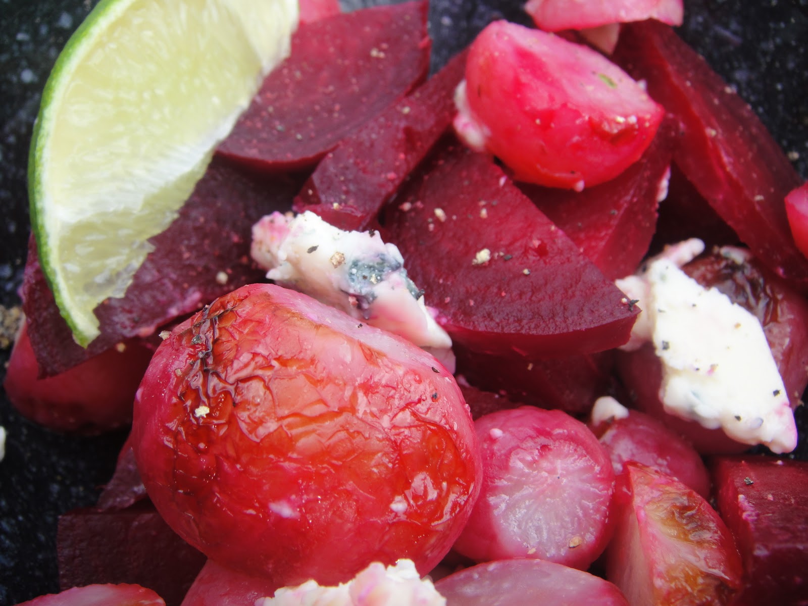 Cookies and Catwalks Roasted Radishes and Beets with Blue Cheese