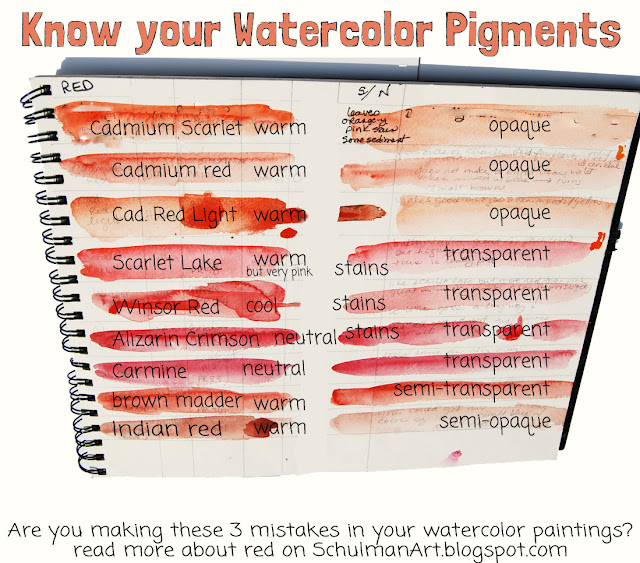 watercolor techniques | how to paint with watercolor | red pigment advice http://schulmanart.blogspot.com/2015/07/are-you-making-these-3-mistakes-with.html