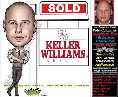 KW Caricature Leaning on Sign Ad