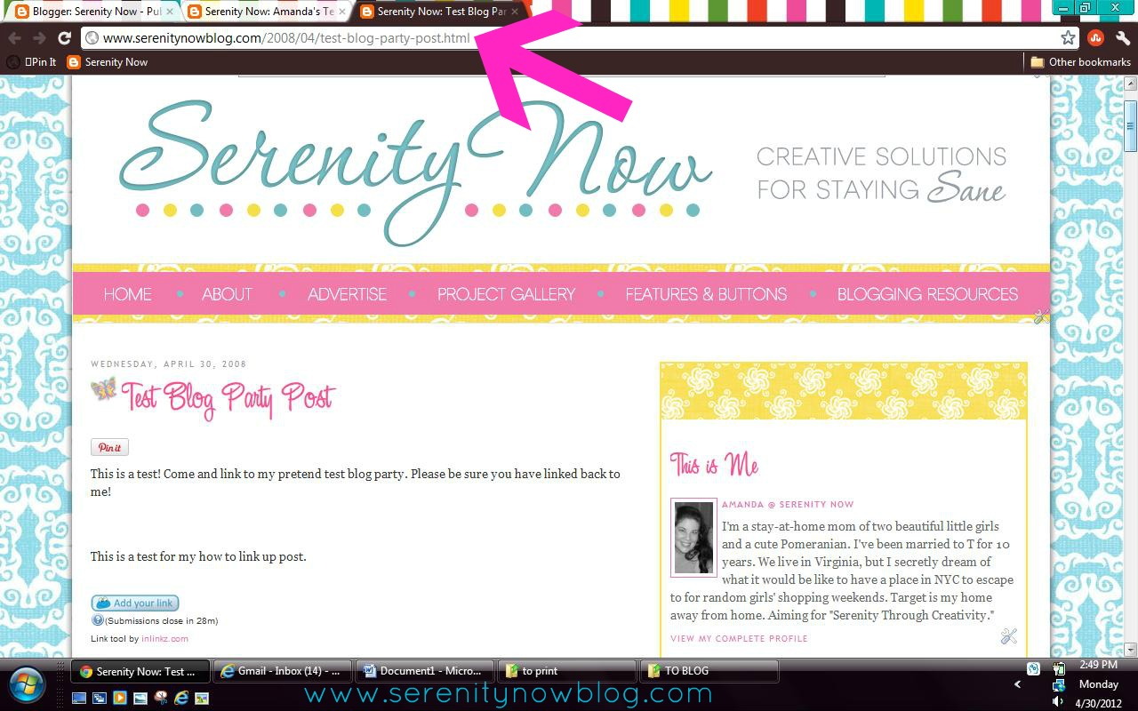 Serenity Now: How to Add a Text Link Back to a Blog Party Post