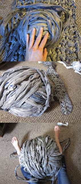 Making a giant ball of plarn crochet, plarn, plastic yarn, rug