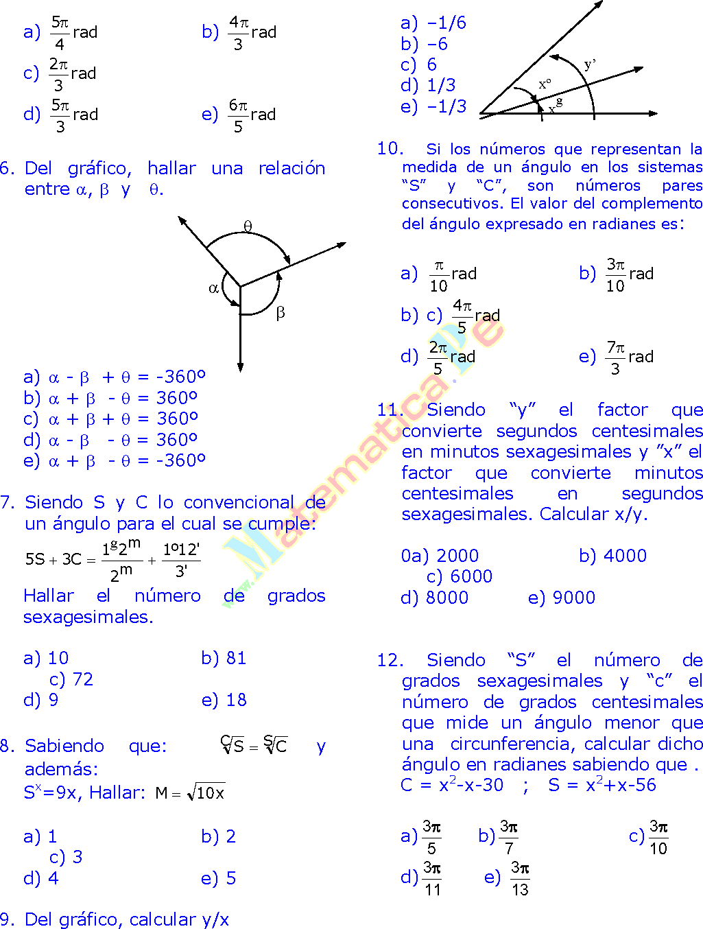 Angulo Trigonometrico Y Sistemas De Medidas Angulares Conversion Sexagesimal Centesimal Y Radial Ejercicios Resueltos De Trigonometria Preuniversitaria En Pdf