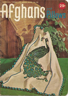 Knitted Peacock Afghan Pattern, Vintage 1960s