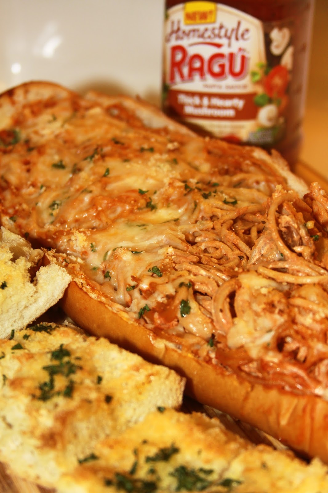 For the Love of Food Spaghetti Stuffed Garlic French Bread