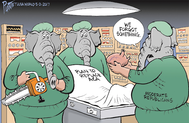 Republican Elephants as doctor gathered around a surgical patient labeled 