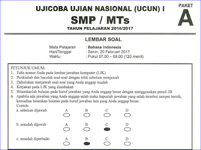 Soal Try Out To Un Unbk Smp Mts Bahasa Indonesia 2017 2018