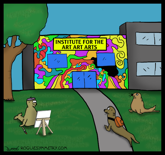 comic seal pun shows seal students going to institute for the art art arts