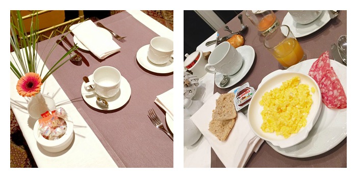 J'ai testé pour vous : Une nuit au grand hôtel de l'opéra de Toulouse Petit déjeuner très copieux avec des oeufs brouillés, de la rosette et des crepes avec du nutella