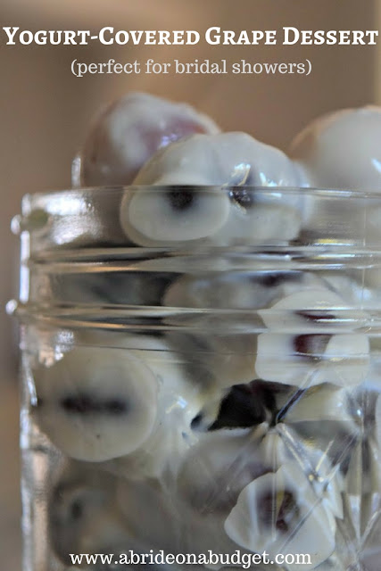 Hosting an at-home bridal shower? Make this Yogurt-Covered Grapes Dessert from www.abrideonabudget.com for your guests.