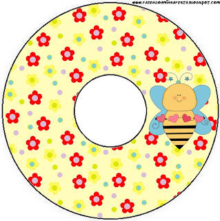 Imprimibles de abejas y flores. Etiqueta de CD de abejas y flores.