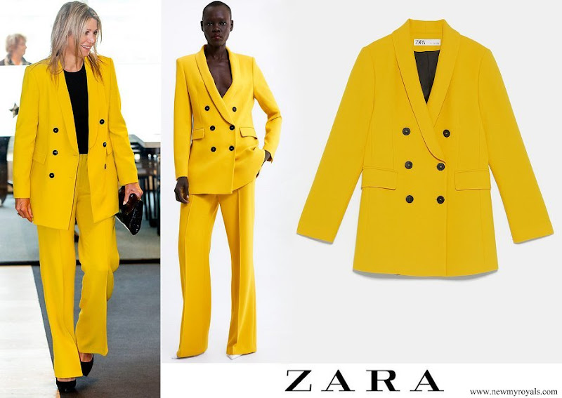 zara yellow double breasted blazer