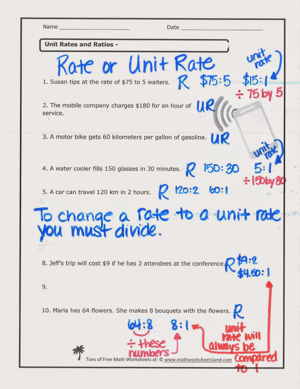 Multiple Representations Of Unit Rate Worksheet