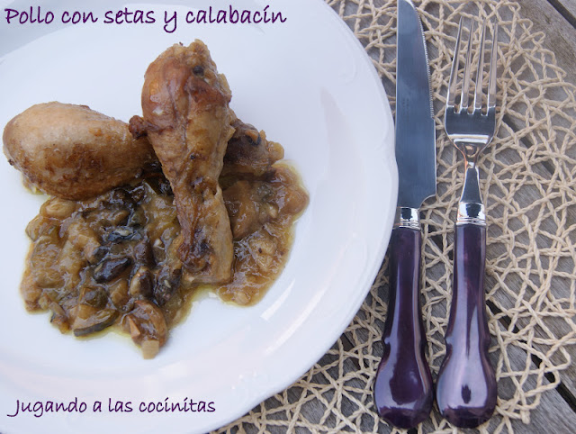  Pollo con setas y calabacín 