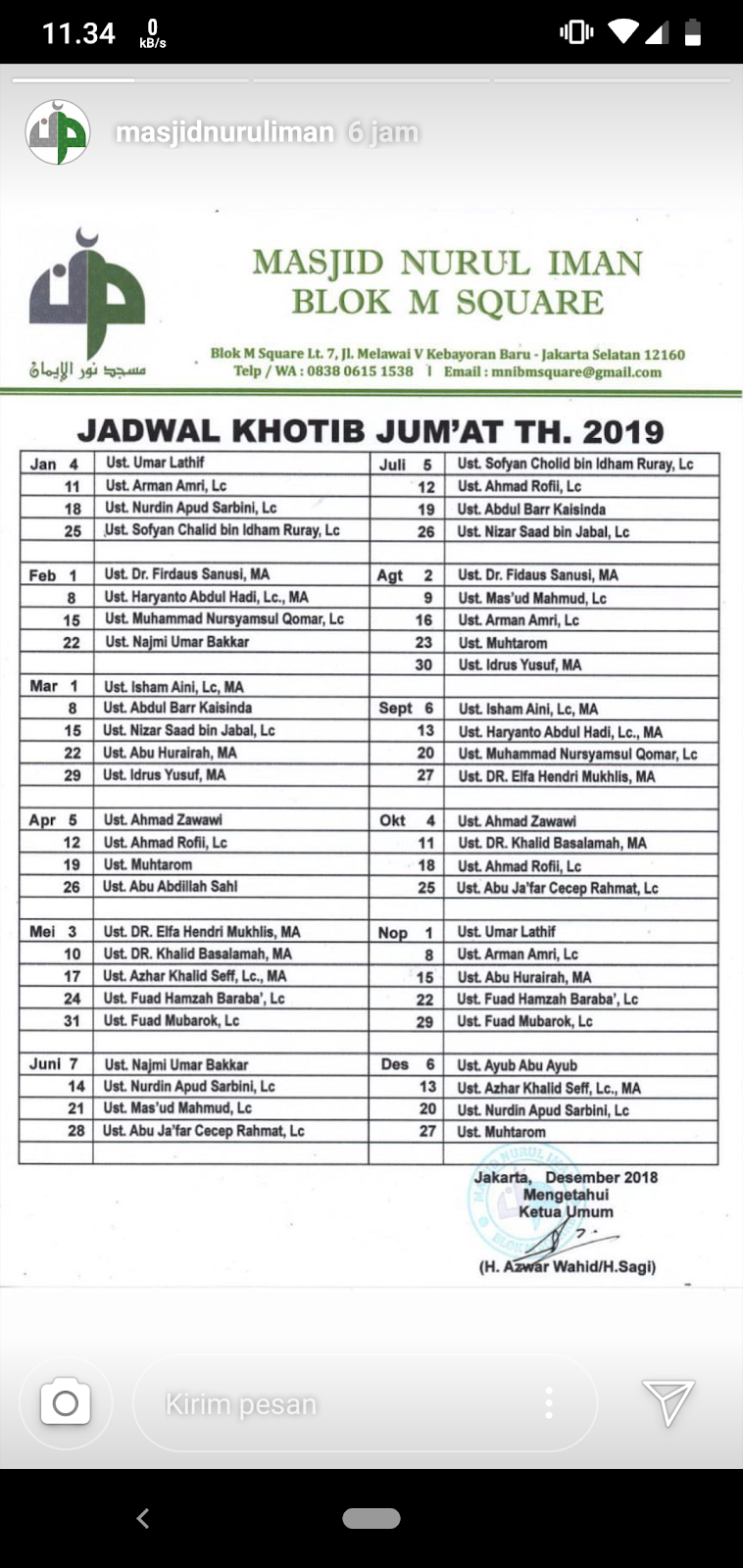 Contoh Format Jadwal Khutbah Jumat