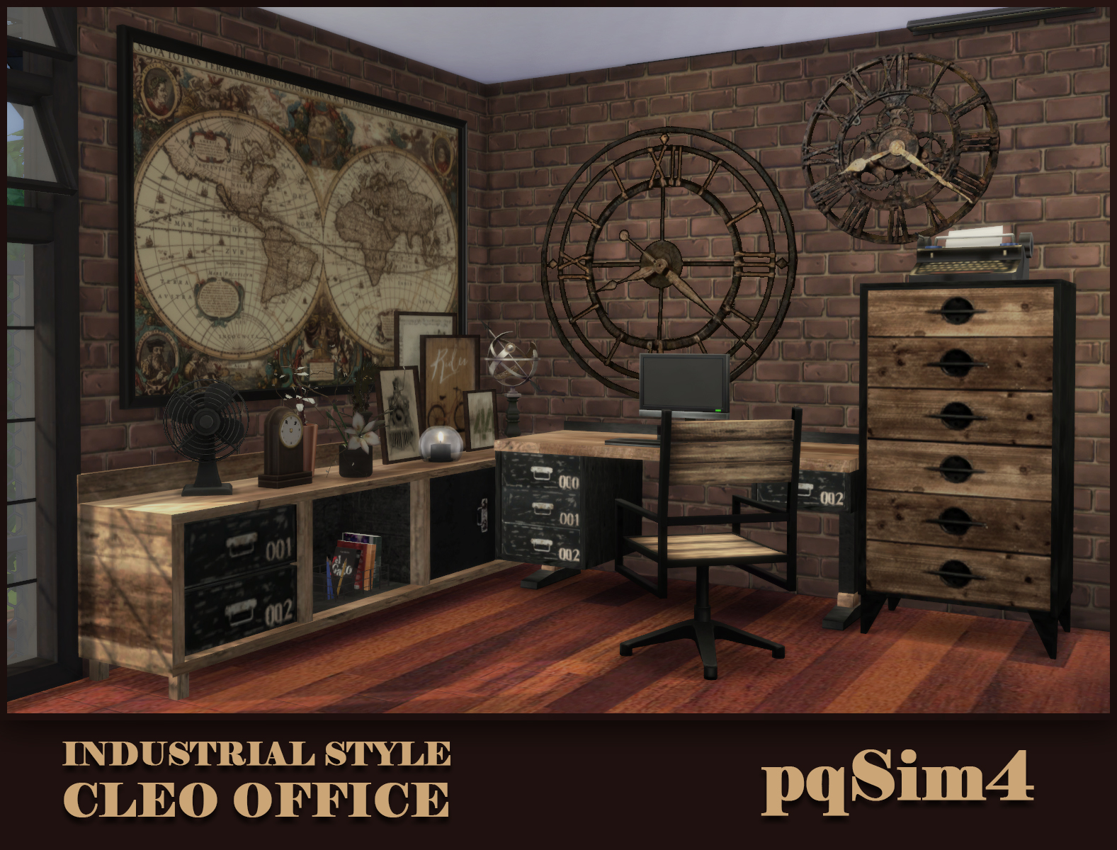 Cleo Office. Industrial Style Sims 4 Custom Content.