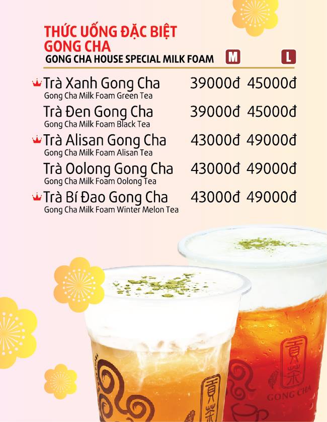 Nguyên liệu pha chế Menu Trà Sữa Gong Cha