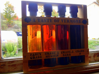 Grades of Vermont maple syrup in a Vermont sugarhouse