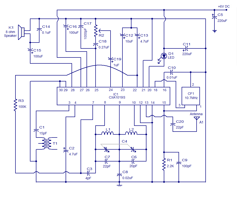 Wiring Schematic Diagram: FM Receiver based on CXA1019