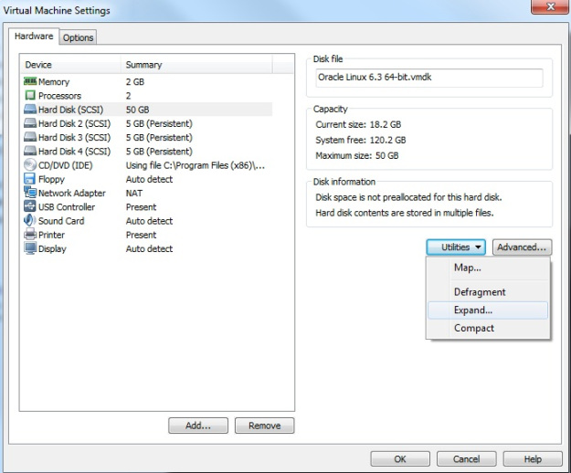 DBA Catalog Increase disk size in Oracle Linux on VMware