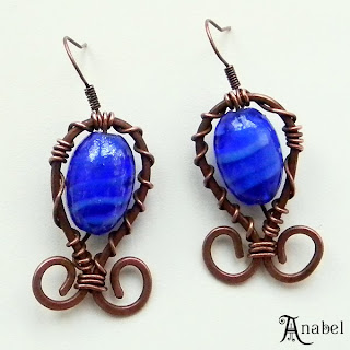 купить медные серьги с синим медь copper wire earrings Anabel Украина украшения бижутерия