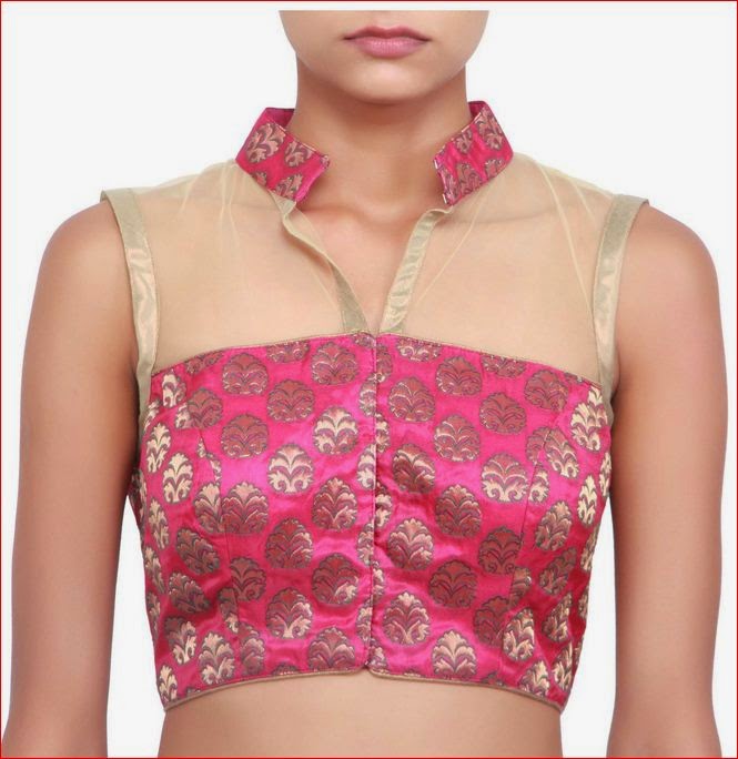 MODELS OF BLOUSE DESIGNS: NEW FASHION CHINES COLLAR NECK SAREE BLOUSE