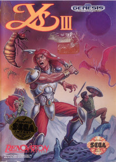 Portada del cartucho de Ys III: Wanderers from Ys (Falcom, 1991, Megadrive)