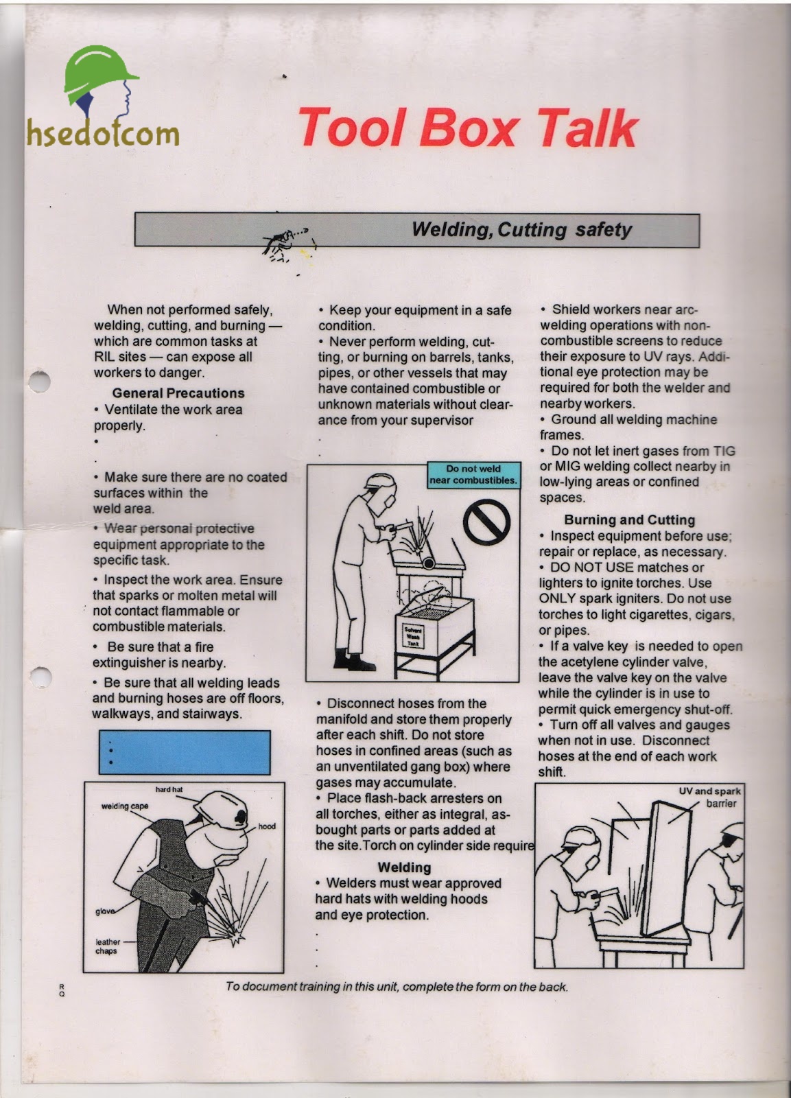Very Useful Safety ToolBox Talk Handouts with 23 Different Topics