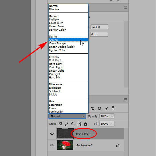 Changing Layer Mode to Screen gif animated rain in photoshop, how to animate rain