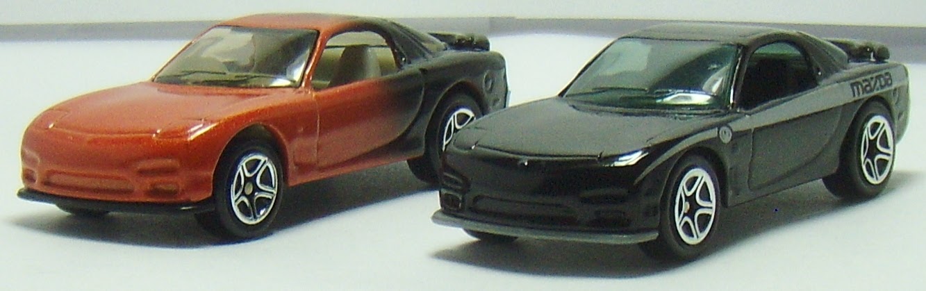 Hot Wheels 1979, Maisto 1986, and Matchbox 1993 Mazda RX7