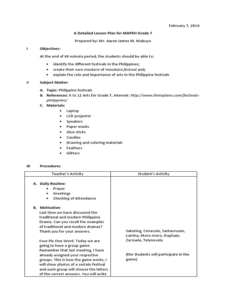 Lesson Plan Grade 5 Filipino Lesson Plan Grade 5 Filipino