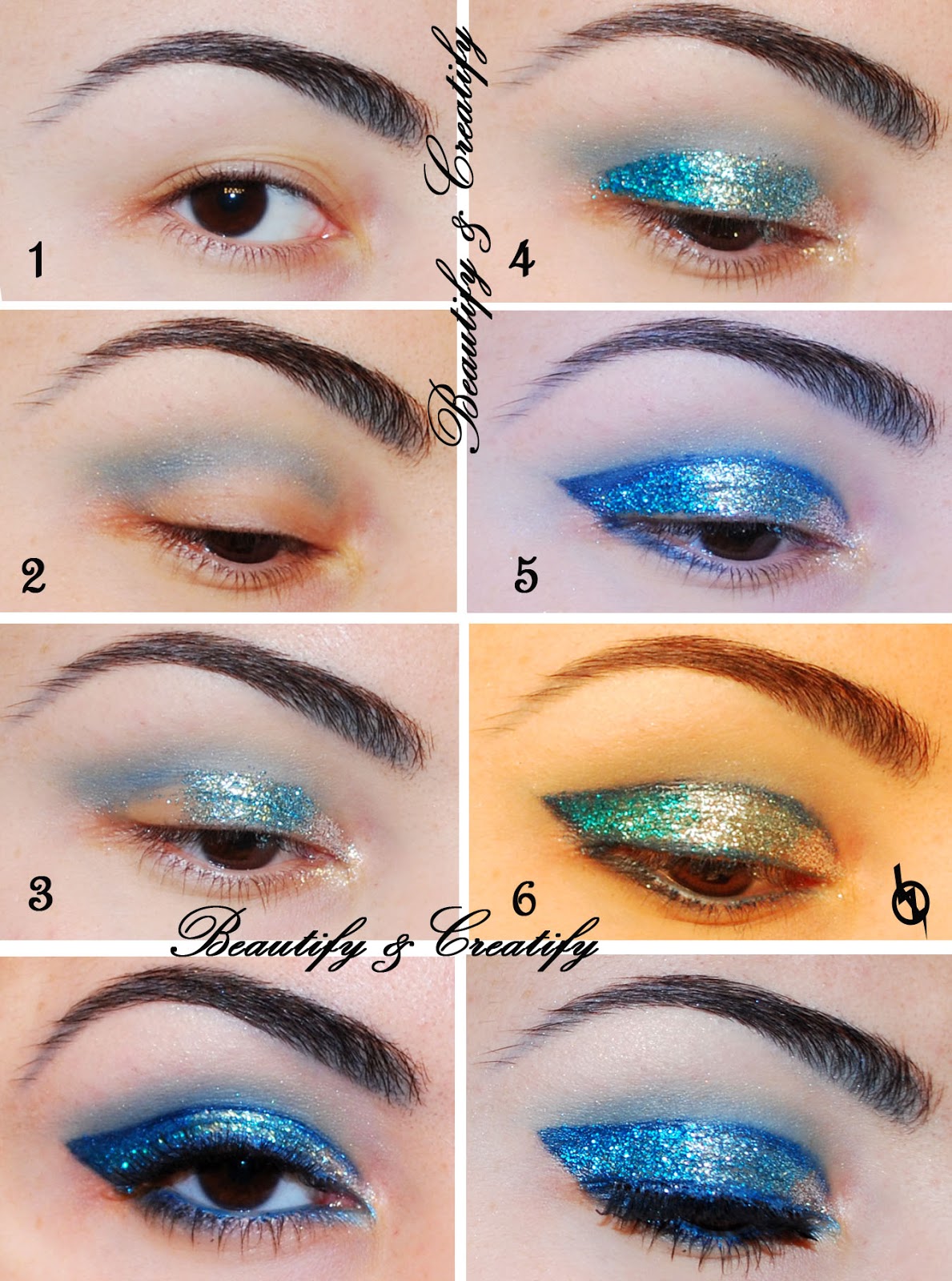 Gradient Blue Glitter Makeup Look