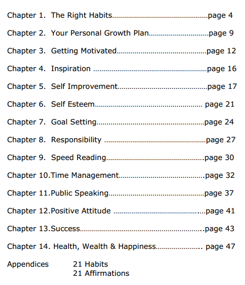 contents of the book how to live a better life 