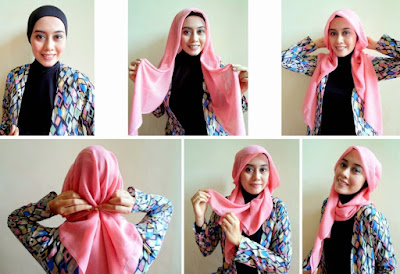 tutorial model hijab wisuda segi empat dua warna terbaru