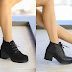 Botine cu toc gros negre de primavara cu siret piele intoarsa ieftine