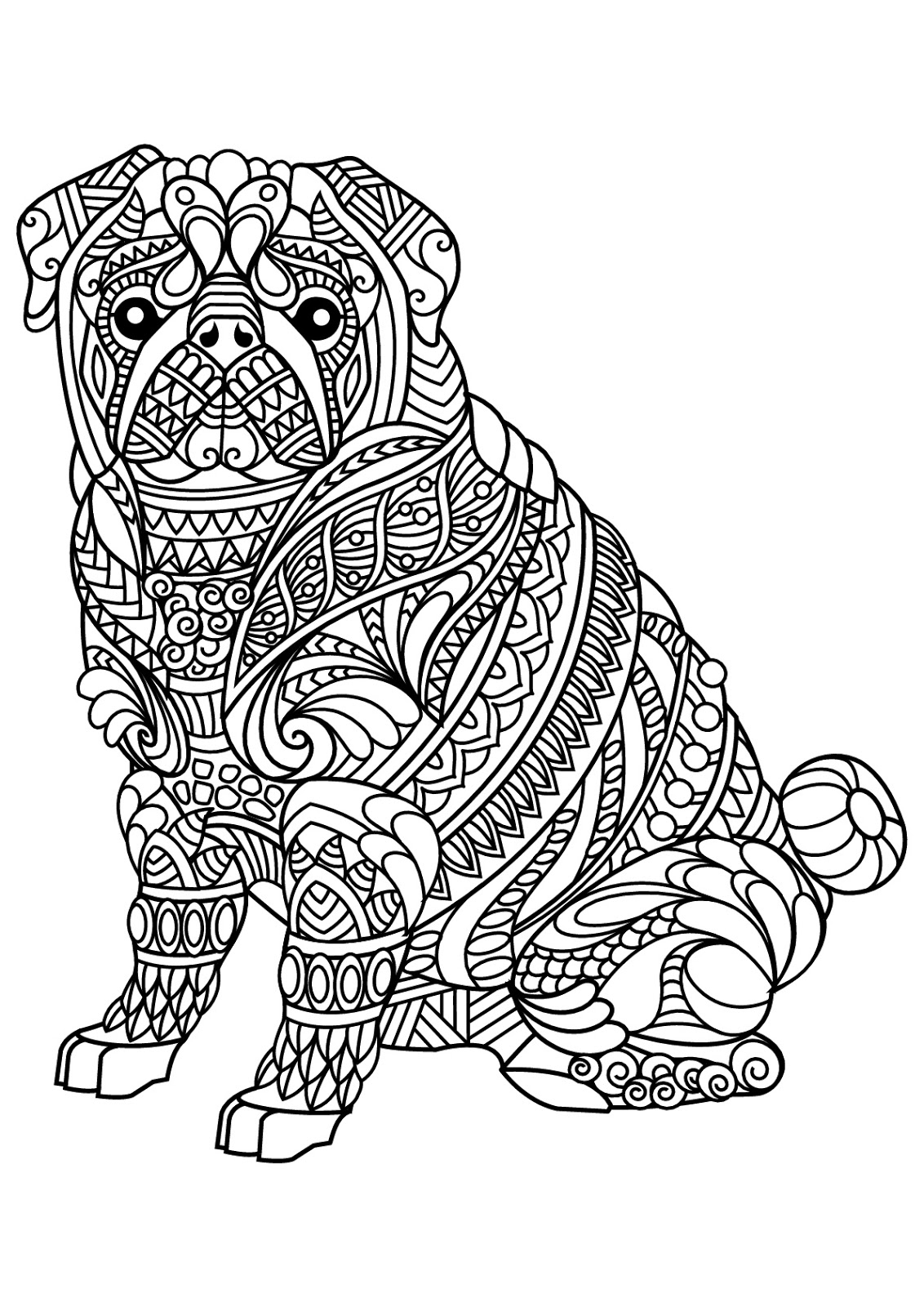 Tranh tô màu chú chó được vẽ trang trí lên người