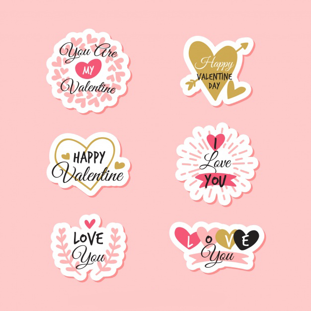 Flat valentine's day label/badge collection Free Vector