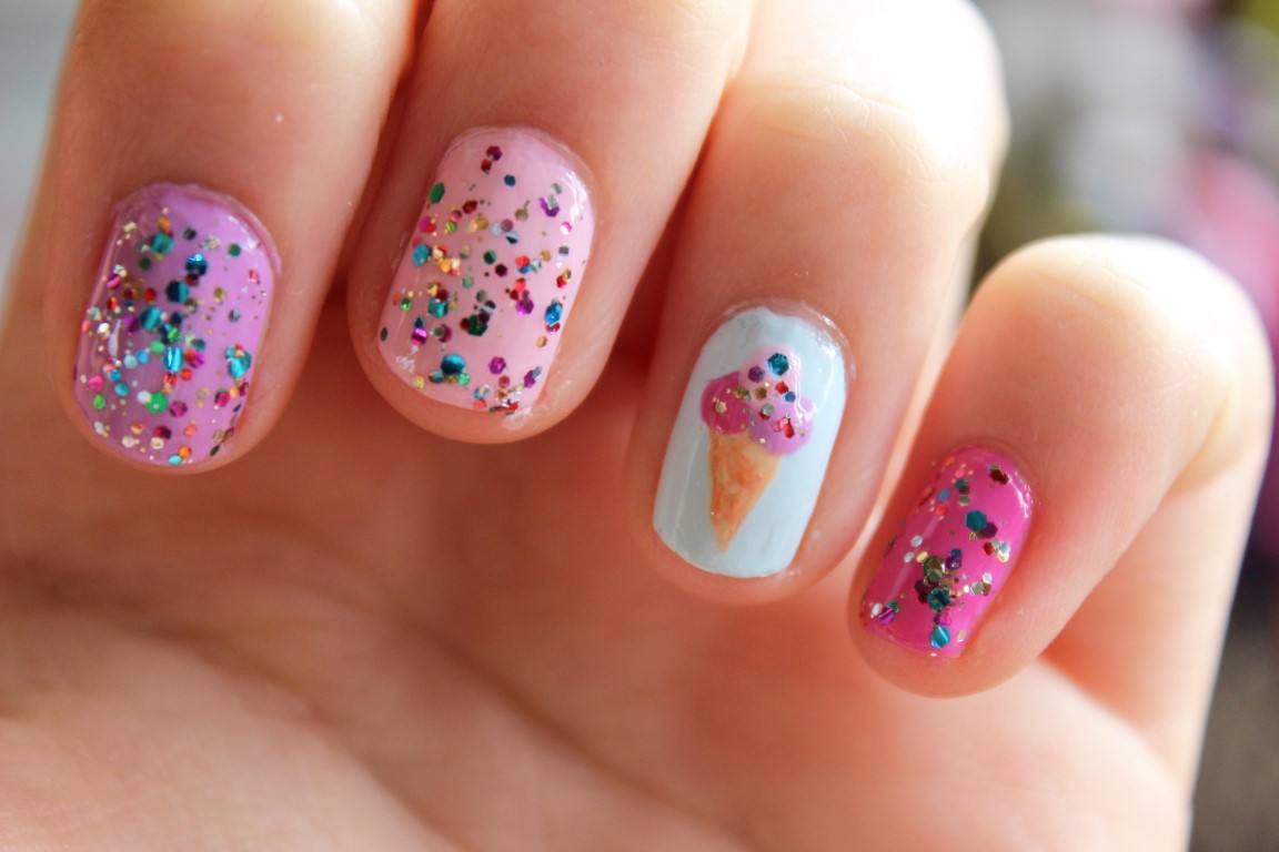 Totally Elsa Ice Cream Nail Art with tutorial!