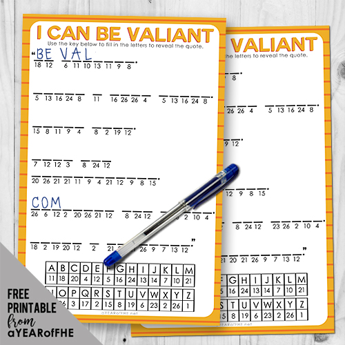 A Year of FHE // a free printable word puzzle about how to be VALIANT like Shadrack, Meshach, and Abednago for older kids/teens. #lds #bible #printable