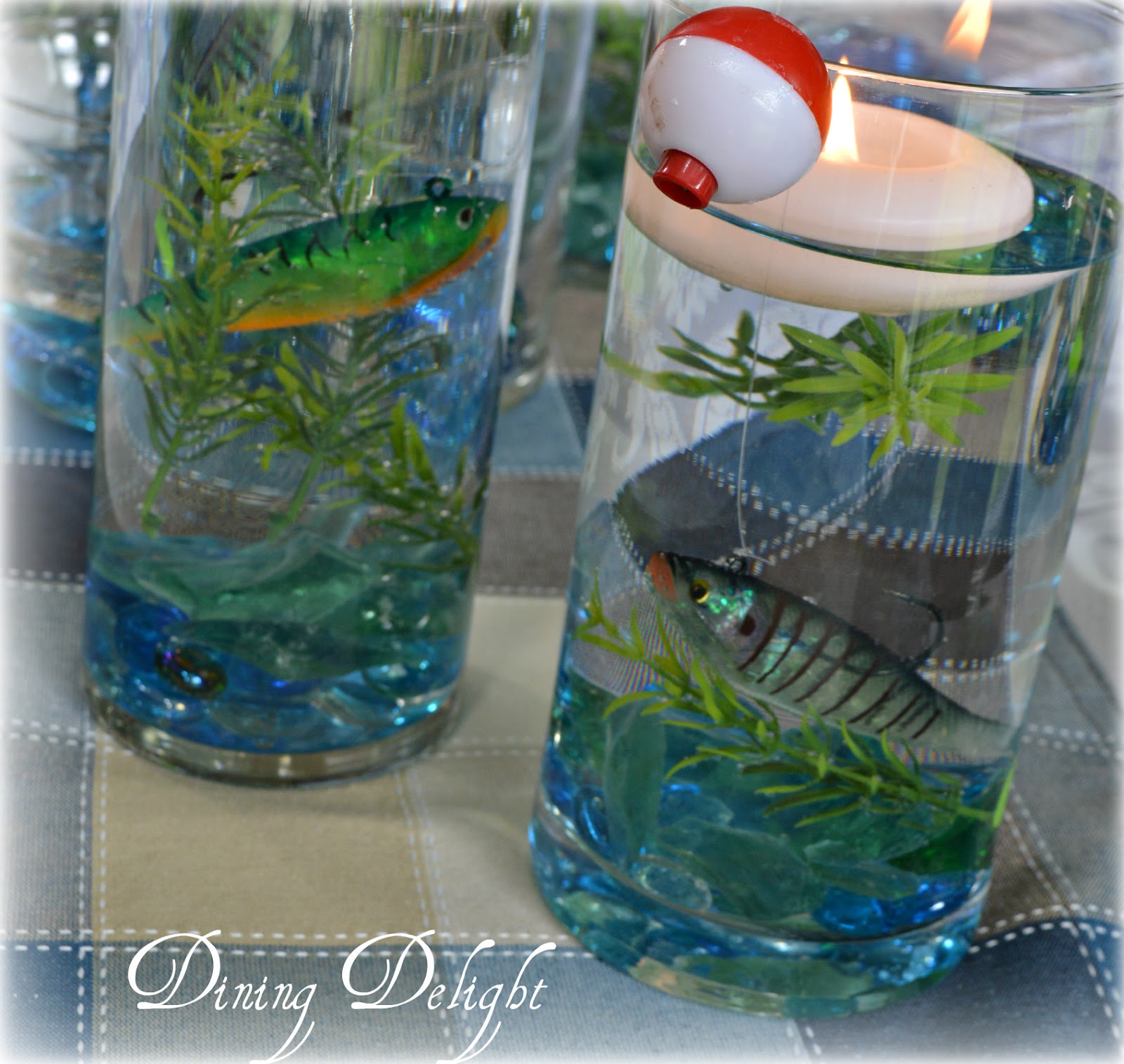 Dining Delight Fishing Centerpiece in Cylinder Vase