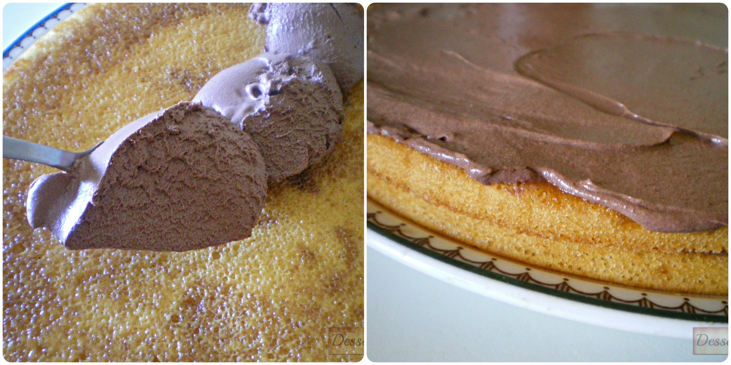 Tarta de nata y mousse de chocolate ; Extendido de la mousse de chocolate