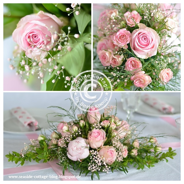 Tischgesteck rosa Rosen Floristik Konfirmation Taufe Mädchen