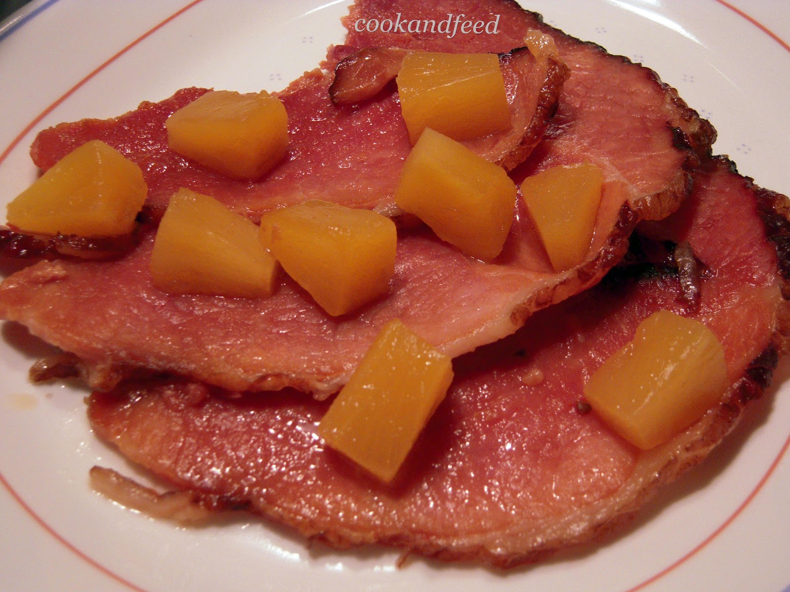 Ham with maple syrup and pineapple/Καπνιστό ζαμπόν με maple syrup και