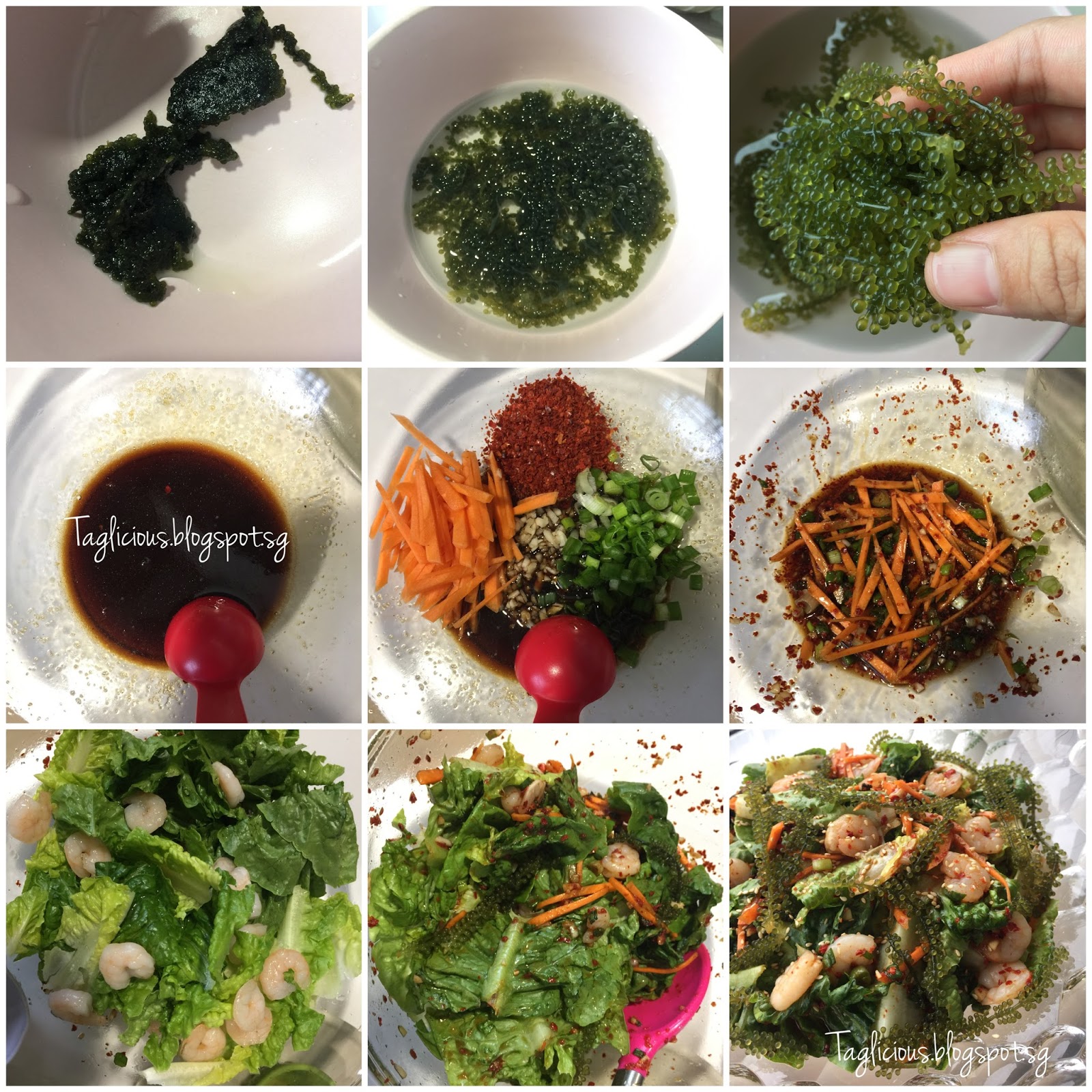 TAGlicious Korean Salad with Shrimps & Beautiful Sea Grapes Seaweed