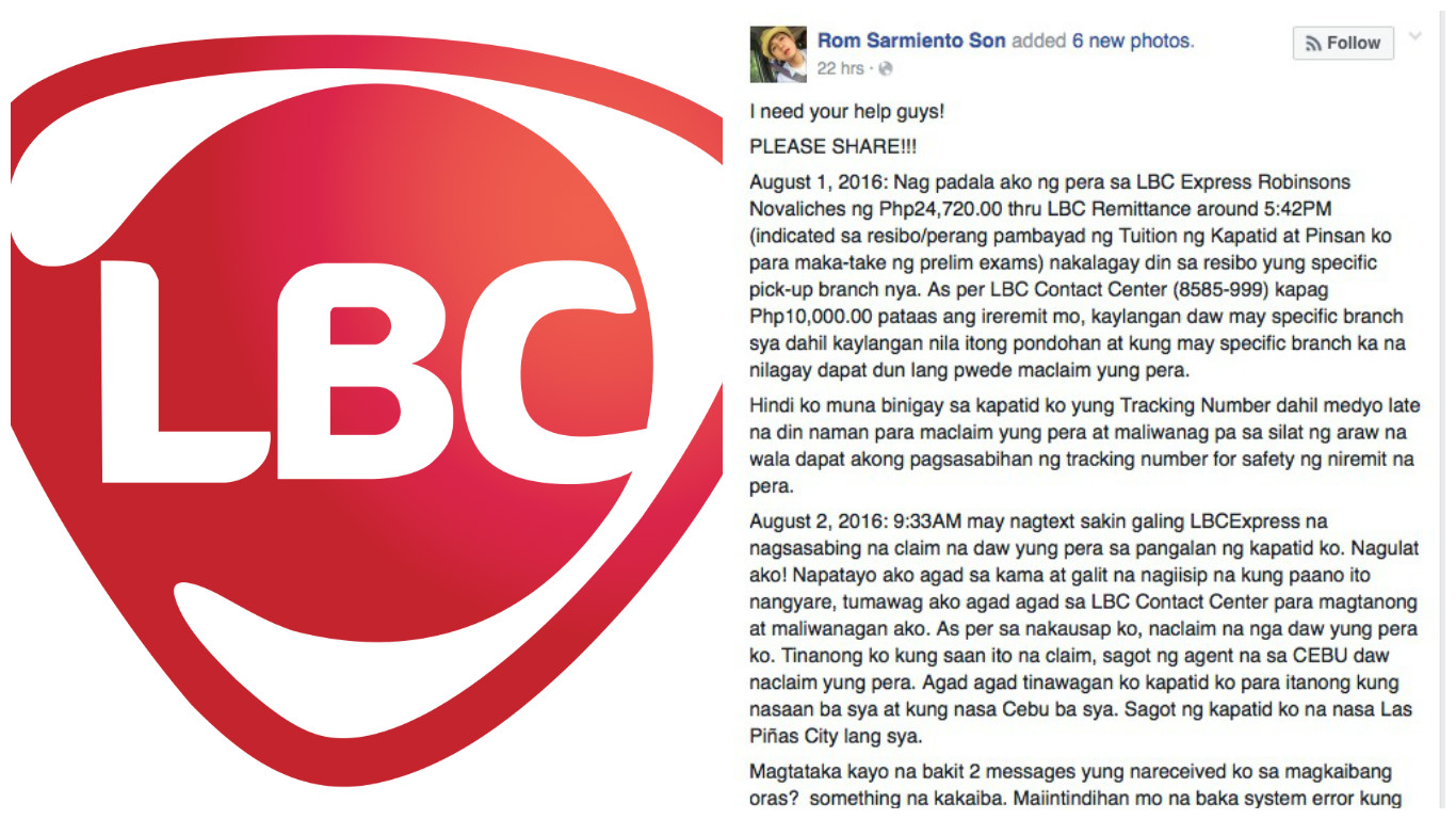 Customer slams LBC for alleged slow action on 'Pera Padala' dispute