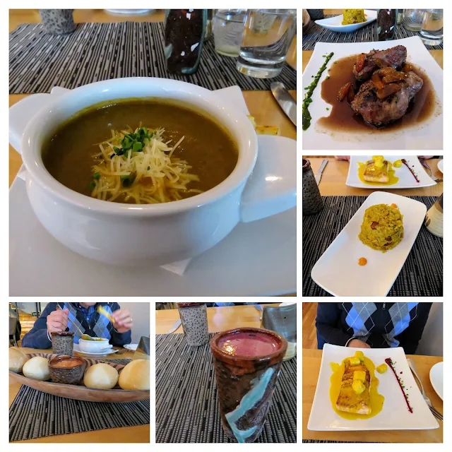 Collage of dishes at Afrigonia Chilean Zambian Fusion restaurant in Puerto Natales Chile